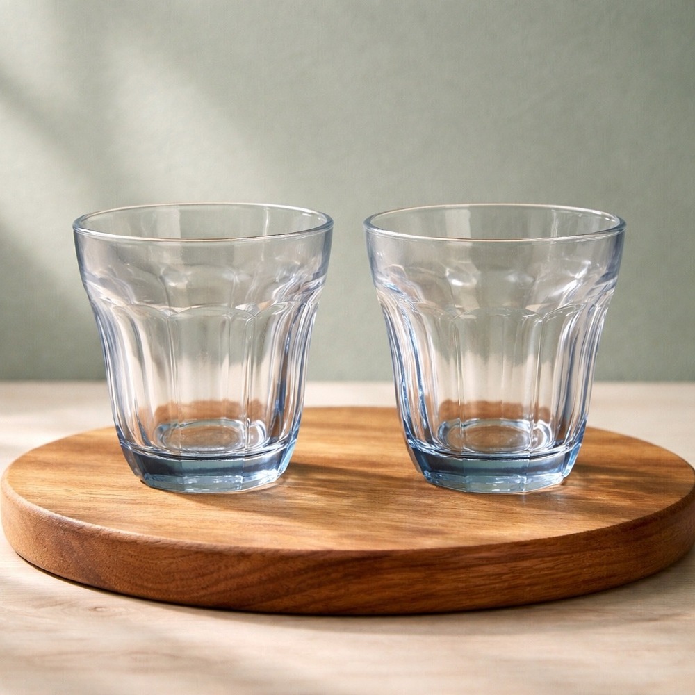 Rare Vintage Pasabahce Blue Glasses - Set of 2 - Two Droplet Logo - 1960s Turkey
